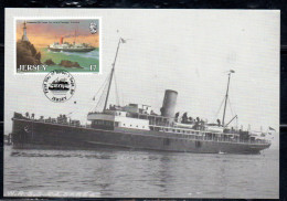 JERSEY 1989 GREAT WESTERN RAILWAY STEAMER SERVICE WEYMOUTH CHANNEL ISLES 1910 CAESAREA II 17p MAXI MAXIMUM CARD CARTE - Jersey