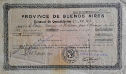 Province De Buenos Aires - Emprunt De Consolidation 5% Or 1915 - Andere & Zonder Classificatie