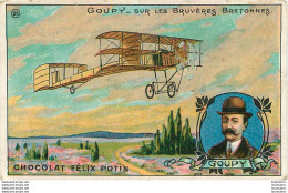 CHROMO CHOCOLAT FELIX POTIN AVIATEUR GOUPY SUR LES BRUYERES BRETONNES EDIT WARTEL - Otros & Sin Clasificación