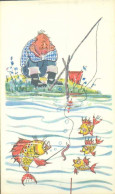 FANTAISIE ILLUSTRATEUR HUMOUR PECHE -  CP RUSSE  -  MENU - PECHEUR  PATIENT - - Fishing