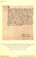 Thomas Cranmer To Lord Cromwell Bible 1537 Letter Old Postcard - Kunstvoorwerpen