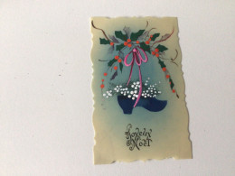 Carte Postale Ancienne Houx Et Sabot Sur Carte Transparente Joyeux Noël - Bloemen