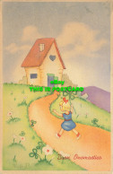 R619970 Buon Onomastico. Illustration. Girl. House. Greeting Card - Mondo