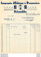 FACTURE 1937  C.E.D.A. COMPAGNIE D'ECLAIRAGE ET ACCESSOIRES AUTOMOBILES PARIS - 1900 – 1949
