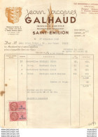 FACTURE 1950 JEAN JACQUES GALHAUD INGENIEUR AGRICOLE A SAINT EMILION PROPRIETAIRE NEGOCIANT - 1950 - ...