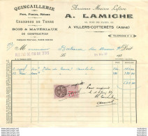 FACTURE 1937 A. LAMICHE QUINCAILLERIE A VILLERS COTTERETS - 1900 – 1949