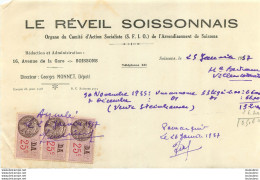 FACTURE 1957 LE REVEIL SOISSONNAIS S.F.I.O. COMITE ACTION SOCIALISTE SOISSONS - 1950 - ...