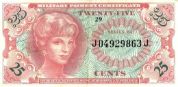 USA UNITED STATES 25 CENTS MILITARY CERTIFICATE RED WOMAN SERIES 641 VF ND(1965-68) PM59a READ DESCRIPTION CAREFULLY !! - 1965-1968 - Series 641