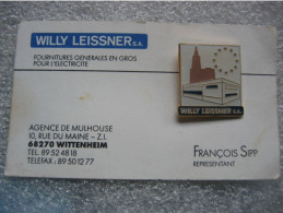 Pin's Sté Willy LEISSER, Fournitures Générales En Gros Pour L'électricité. Cathédrale De Strasbourg En Arrière Plan - EDF GDF