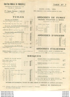 TARIF 1924 HENRI PAUL MABILLE DE PONCHEVILLE LILLE 7 BIS SQUARE MORISSON ARDOISES DE FUMAY ARDOISES D'ANGERS - 1900 – 1949