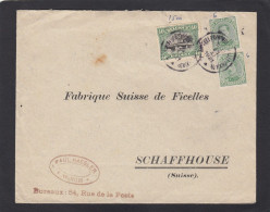 LETTRE DE PAUL HAEGLER ,BRUXELLES, AVEC COB 137 X 2,143,POUR LA FABRIQUE DE FICELLES A SCHAFFHOUSE,SUISSE.1921. - Cartas & Documentos