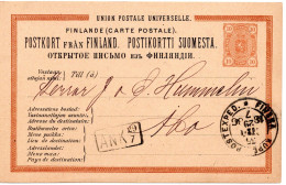 78349 - Finnland - 1885 - 10P Wappen GAKte BahnpostStpl FINSKA KUPE POSTEXPED 35 No.4 -> Abo - Covers & Documents