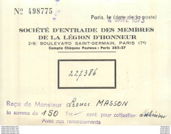 SOCIETE D'ENTRAIDE DES MEMBRES DE LA LEGION D'HONNEUR MONSIEUR MASSON - Historische Dokumente