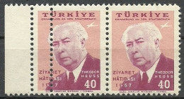 Turkey; 1957 Visit Of The President Of Germany To Turkey ERROR "Double Perf." - Ongebruikt