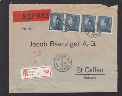 LETTRE RECOMMANDEE PAR EXPRESS D'UCCLE,AVEC BANDE DE 4 DU NO 430,POUR LA SUISSE,OUVERTE PAR LA CENSURE ALLEMANDE,1941. - Cartas & Documentos