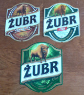 LOT 3 ETIQUETTES DE BIERE ZUBRE - POLOGNE - BISON - NEUVES - Birra