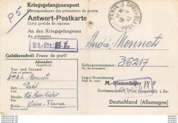 LETTRE PRISONNIER DE GUERRE STALAG IV F HARTMANNSDORF CHEMNITZ  1943 MONNET ANDRE N°36217 - Documenti