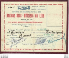 CARTE ANCIENS SOUS OFFICIERS DE LILLE SOCIETE DE SECOURS MUTUELS LEMESRE  GERARD - Otros & Sin Clasificación