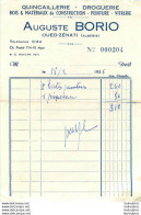 ALGERIE OUED ZENATI QUINCAILLEIRE AUGUSTE BORIO 02/1956 FACTURE FORMAT 14.50 X 10 CM - Sonstige & Ohne Zuordnung
