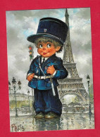 AF314  ENFANTS HUMOUR LES PETITS AGENT DE POLICE A LA TOUR EIFFEL  MICHEL THOMAS N°131 - Humor