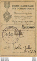 UNION NATIONALE DES COMBATTANTS KECK JULES 1932 MEMBRE ACTIF - Documentos