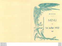 20°  B.C.A. MENU DU 14 JUILLET 1932 - Dokumente