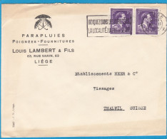 PARAPLUIES,POIGNEES,FOURNITURES,LIEGE.LETTRE AVEC PAIRE DU  COB NO 693 POUR THALWIL,SUISSE,1949. - Cartas & Documentos