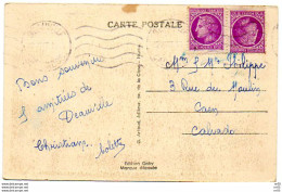 Obliteration KRAG " DEAUVILLE - Calvados " 1947 Sur 2 Timbres Mazelin Colles En Tete Beche CP TROUVILLE - Bassin Yachts - 1921-1960: Modern Period