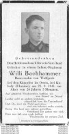 MEMENTO AVIS DE DECES SOLDAT ALLEMAND  WILLI BACHHAMMER  21/09/1941 - Décès