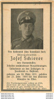 MEMENTO AVIS DE DECES SOLDAT ALLEMAND  JOSEF SCHIERER 21/02/1944 - Décès