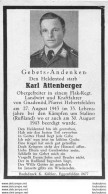 MEMENTO AVIS DE DECES SOLDAT ALLEMAND  KARL ATTENBERGER 27/08/1943 - Obituary Notices