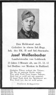 MEMENTO AVIS DE DECES SOLDAT ALLEMAND  JOSEF  WEISSENBACHER 21/12/1941 - Décès