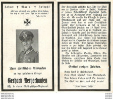 MEMENTO AVIS DE DECES SOLDAT ALLEMAND GERHARD BERGERHAUFEN 28/12/1942 - Obituary Notices