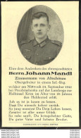 MEMENTO AVIS DE DECES SOLDAT ALLEMAND  HERRN JOHANN MANDL 24/09/1941 - Décès