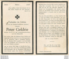 MEMENTO AVIS DE DECES SOLDAT ALLEMAND  PETER GELDRIE  07/1943 - Décès