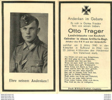 MEMENTO AVIS DE DECES SOLDAT ALLEMAND  OTTO TRAGER 02/03/43 - Décès