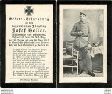 MEMENTO AVIS DE DECES SOLDAT ALLEMAND  JOSEF HOLLER MORT LE 10 AOUT 1917 - Todesanzeige