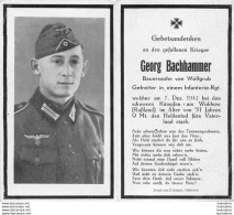 MEMENTO AVIS DE DECES SOLDAT ALLEMAND  GEORG BACHHAMMER 07/12/1942 - Décès
