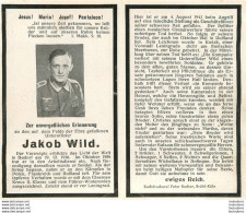 MEMENTO AVIS DE DECES SOLDAT ALLEMAND  KAKOB WILD  EWIGES REICH - Obituary Notices