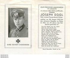 MEMENTO AVIS DE DECES SOLDAT ALLEMAND  JOSEPH EGGL  26/08/1942 - Décès