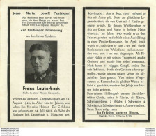 MEMENTO AVIS DE DECES SOLDAT ALLEMAND  FRANZ LAUTERBACH - Obituary Notices