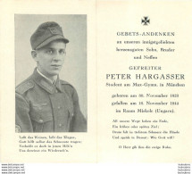 MEMENTO AVIS DE DECES SOLDAT ALLEMAND   PETER HARGASSER 16/11/1944 - Todesanzeige