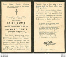 MEMENTO AVIS DE DECES SOLDAT ALLEMAND  ERICH ET RICHARD DEUTZ 11/09/44 ET 10/08/44 - Décès