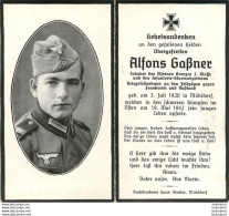 MEMENTO AVIS DE DECES SOLDAT ALLEMAND  ALFONS GABNER 18 MAIS 1942 - Obituary Notices