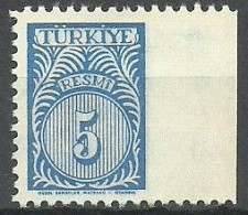 Turkey; 1957 Official Stamp 5 K. ERROR "Imperf. Edge" - Official Stamps