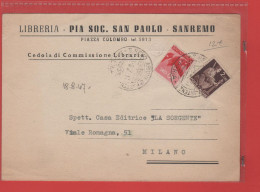 ITALIA - Storia Postale Repubblica - 1947 - 80c + 2 Democratica - Cedola Di Commissione Libraria - Pia Soc. San Paolo - - 1946-60: Storia Postale