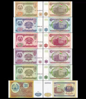 Tajikistan Bank 1994 6 Banknotes 1-100D - Tajikistan