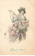 ILLUSTRATEURS  AO#AL000624 ILLUSTRATION MUSICIEN AVEC UNE FILLETTE QUI PORTE DES FLEURS M M VIENNE M MUNK - Vienne