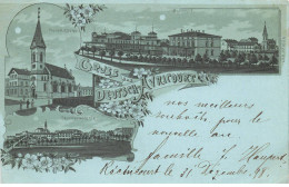 57 AVRICOURT AP#DC629 GRUSS SALUTATIONS DE DEUTSCH AVRICOURT CARTE LUNE EGLISE PROTESTANTE BAHNHOF GARE - Sonstige & Ohne Zuordnung