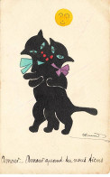 ANIMAUX  AO#AL000790 ILLUSTRATION  CHATS NOIR  S ENLACANT FAIT MAIN - Gatos